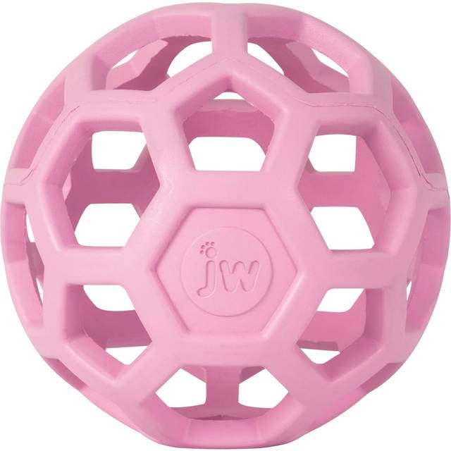 JW Pet HOL-ee Roller  Dog Toy Puzzle Ball  Natural Rubber  Medium (4.5  Inch Diameter)  Pink
