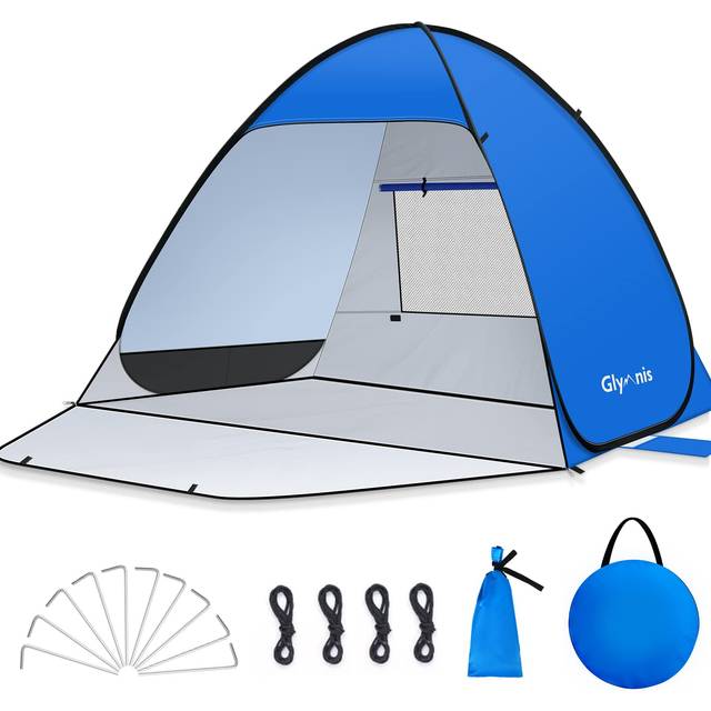 Glymnis Pop Up Beach Tent Small for 1-2 Person/Large for 3-4 Person, UV Protection Beach Sun Shelter with Zipper Porch, Portable Sun Shade Tent for