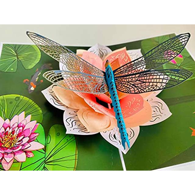 ETA 3D Flower Birthday Pop up Card  3d Lotus and Dragonfly Card for Gi