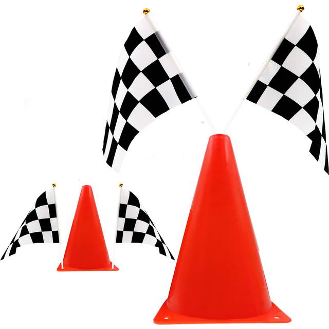 YOELVN 7inch Orange Racing Traffic Cones Party Decoration with Racing Checkered Flags 11inch Safety Sport Training Plastic Cones with Racing Flags Rac