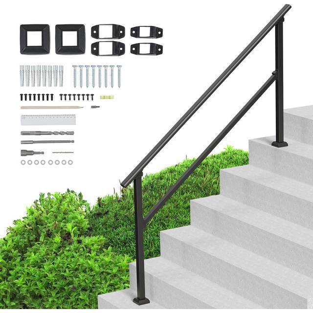 Vevor 5-6 handrails for outdoor for seniors porch deck black square tube steel