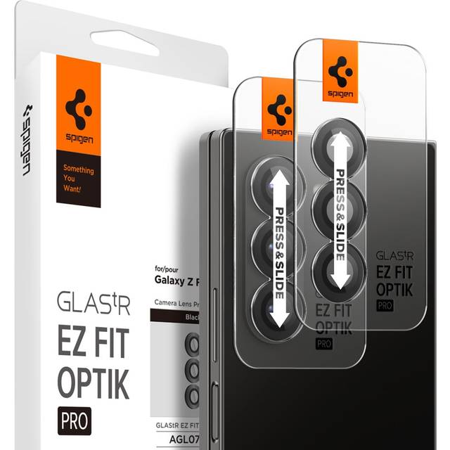 Spigen Glas.tR EZ Fit Optik Pro Kamera Skärmskydd kompatibel med Samsung Galaxy Z Fold 6, 2 Stycken, Svart, Individuellt kameraskydd, Inget fel på blixtfunktionen, 9H härdat Glas