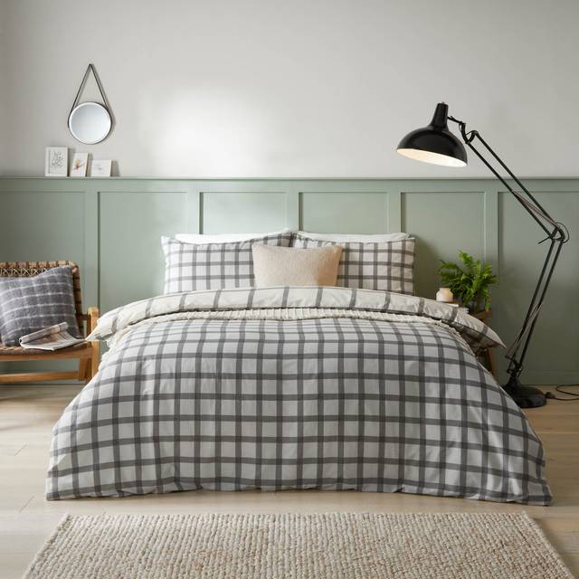 furn. Furn. Canberra Check Printed King Duvet Cover Set Grey/ Neutral, Grey