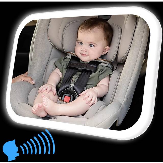 Smart Baby Car Mirror with Lights  Voice Control Safety Car Seat Mirror for Baby Rear Facing Infant with Wide Crystal Clear View  Shatterproof  Fully