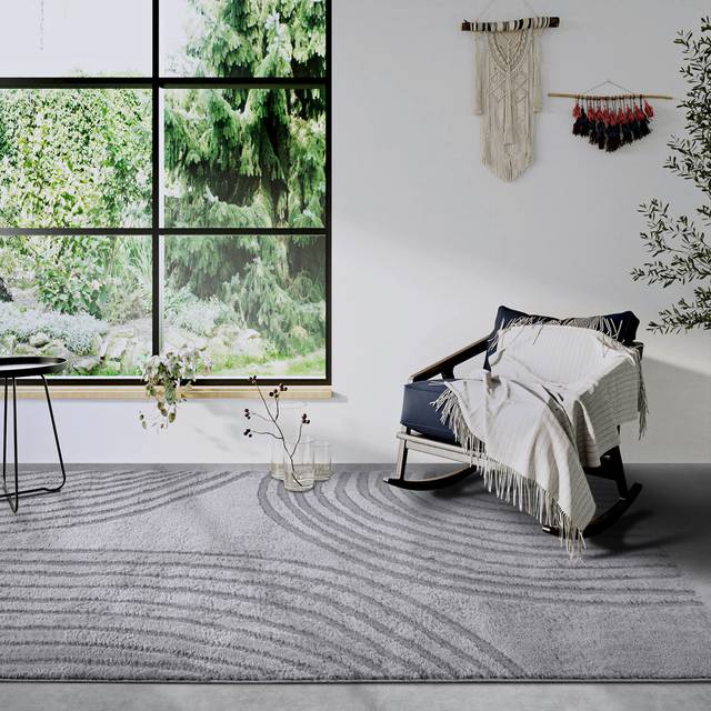 , Light Grey Gallery Striped Machine Woven Area Rug (Rectangle 80 x 120cm)