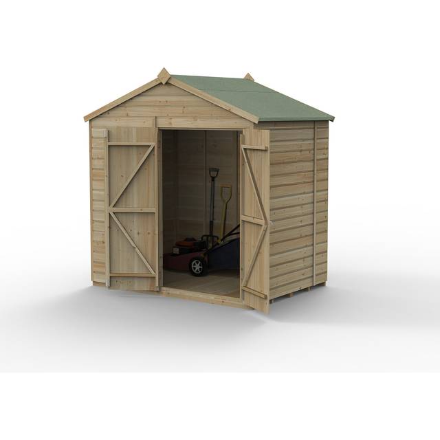 Forest Garden Beckwood Apex Shiplap Pressure Treated Double Door Windowless Shed with Base - 7 x 5ft - Natural
