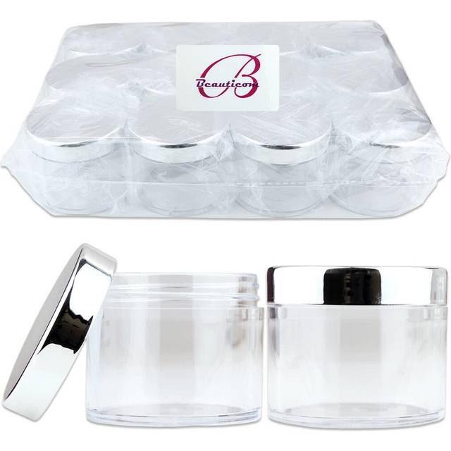 Beauticom 60 grams60 ML (2 Oz) Round clear Leak Proof Plastic container Jars with SILVER Lids for Travel Storage Makeup cosmetic Lotion Scrubs creams
