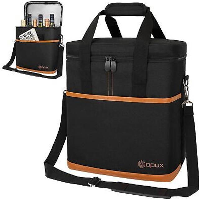 opux 6 Bottle carrier Tote  Insulated Padded Wine cooler Bag for Travel Picnic  BYOB  Portable Leakproof Wine Tote Bag for Dinner  Party  christmas  W