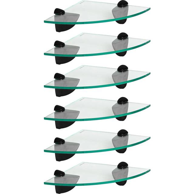 Harbour Housewares Floating Glass Bathroom Corner Shelves - 20Cm - Clear/Black - Pack Of 6, Clear