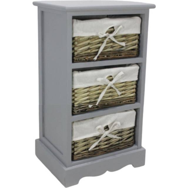 Casey Fully Assembled 3 Basket Drawer Storage Chest - Grey (59cm H X 33cm W X 26cm D)