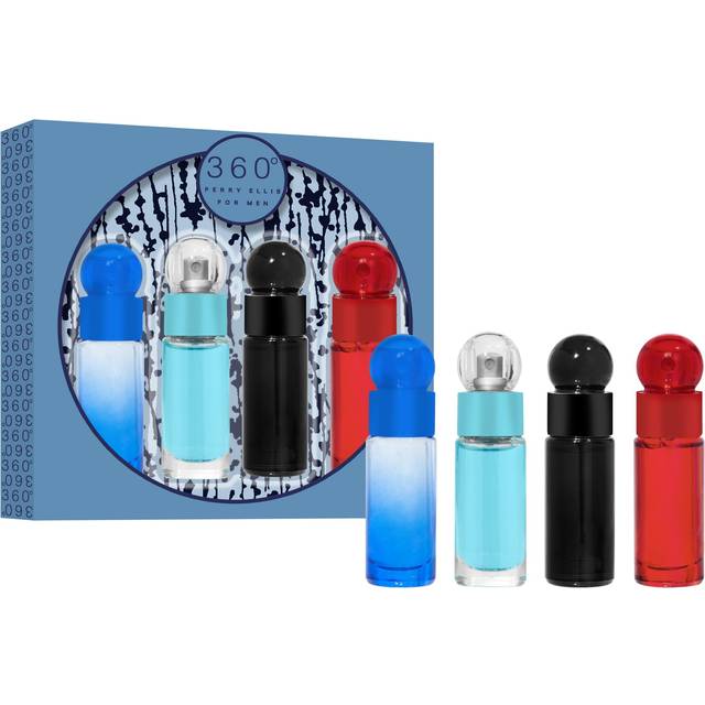 Perry Ellis Men's 4-Piece Mini Gift Set - 360 Men  360 Red  360 Very Blue  360 Black (4-pack of .25 fl oz EDT mini travel sprays)