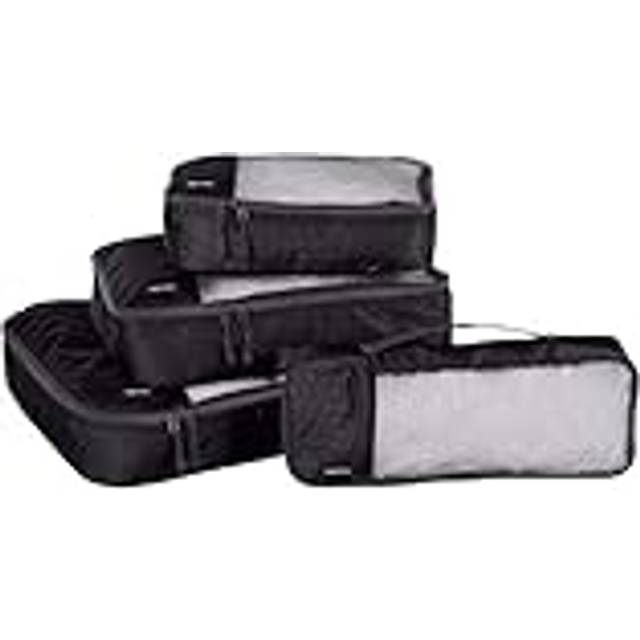 Amazon Basics Packing Cubes for Suitcases, Travel Organisers, Zipper, 4-Piece Set Bags, Large/Medium/Small/Slim, Black