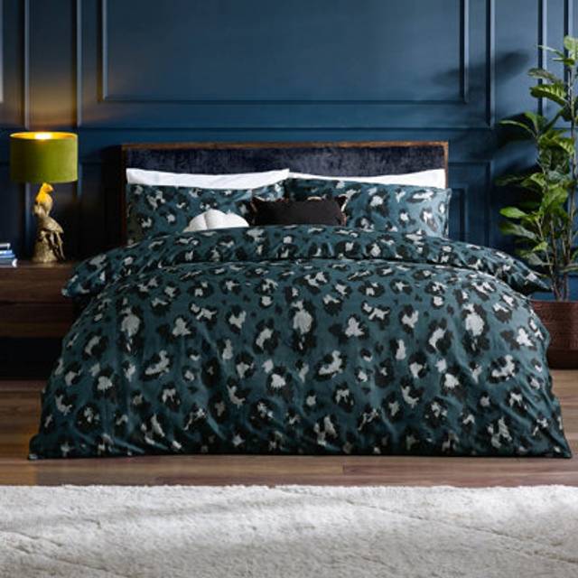 furn. True Double Slate Leopard Printed Duvet Set - Grey