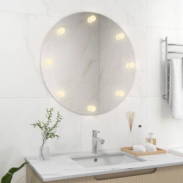 Birka Round Lighted Wall Mounted Makeup Mirror (80cm H x 80cm W)