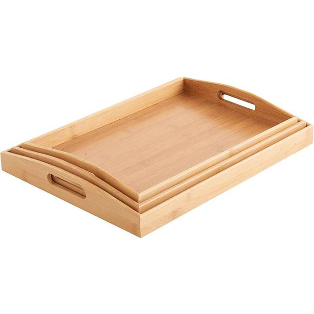 MantraRaj Bamboo Serving Trays Set of 3 Wooden Platters Breakfast Serving Tray Wooden Food Trays With Handle