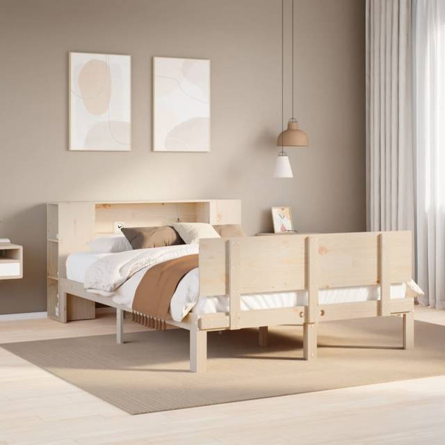 vidaXL Bookcase Bed without Mattress 150x200 cm King Size Solid Wood Pine - Brown