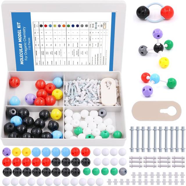 Swpeet 115 Pcs Organic Chemistry Molecular Model Student and Teacher Kit  Molecular Model Set for Inorganic & Organic Chemistry - 50 Atoms & 64 Links