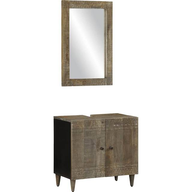 vidaXL 2 Piece Bathroom Furniture Set Solid Wood Mango - Black