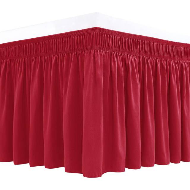 "Biscaynebay Wrap Around Bed Skirts for King & Cal King Beds 15"""""""" Drop  Christmas Red Adjustable Elastic Dust Ruffles Easy Fit Wrinkle & Fade"