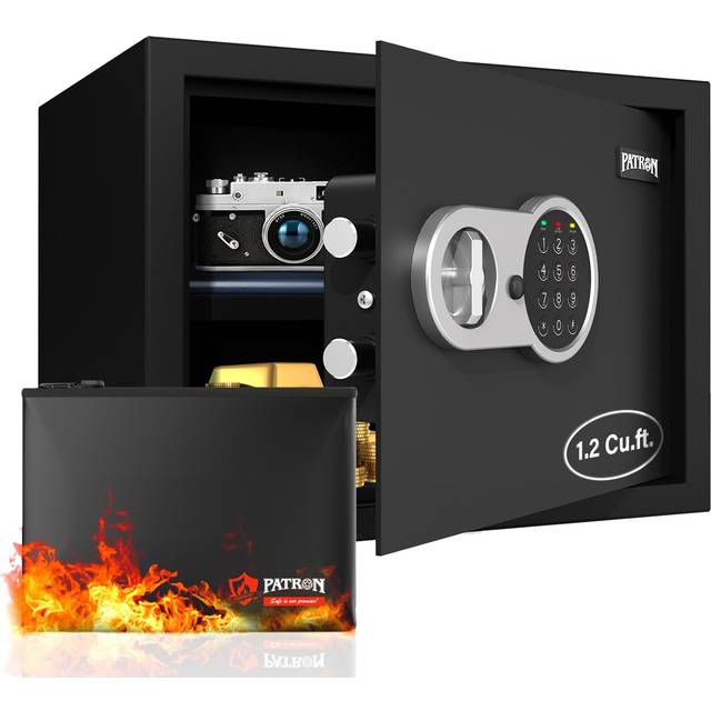 [ 1.2 Cu.ft. ]PATRON Fireproof Safe for Home Document Safe Box Office Digital Security Home Safe Cabinet Safe for Money Cash Wall Safe with Electronic