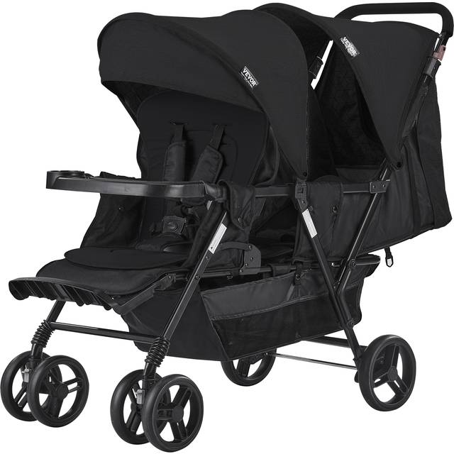 VEVOR Kinderwagen Geschwisterwagen Zwillingswagen Zwillingsbuggy faltbar Schwarz