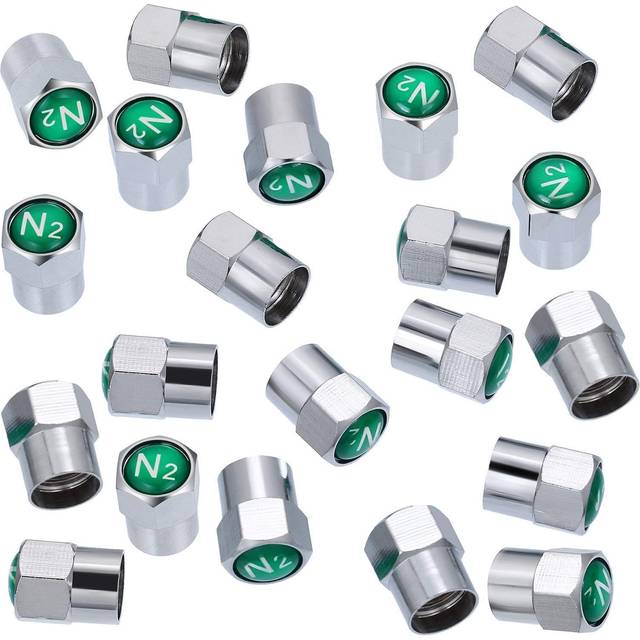 Tatuo 20 Pieces Metal Brass Tire Valve Stem Caps Dustproof Valve Covers for Auto Cars Tire Valves N2 Nitrogen Sign Logo on The Top