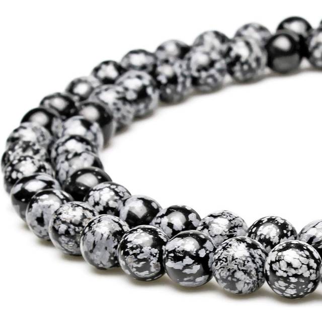 MJDCB Snowflake Obsidian Beads Round Natural Stone Beads for Jewelry M