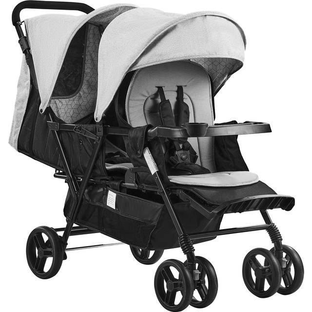VEVOR Zwillingskinderwagen Geschwisterwagen 1200x535x1020mm Hellgrau/Schwarz