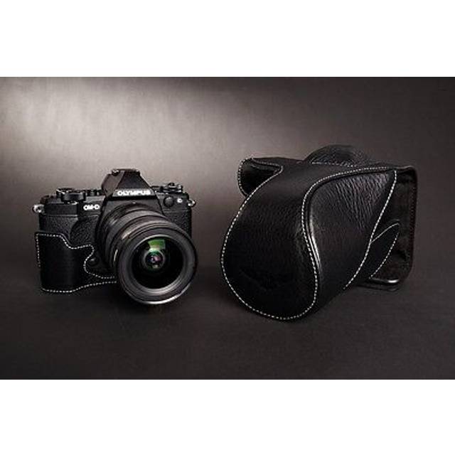 Genunie real leather full camera case bag for olympus om-d e-m5 em5 ii m2 black