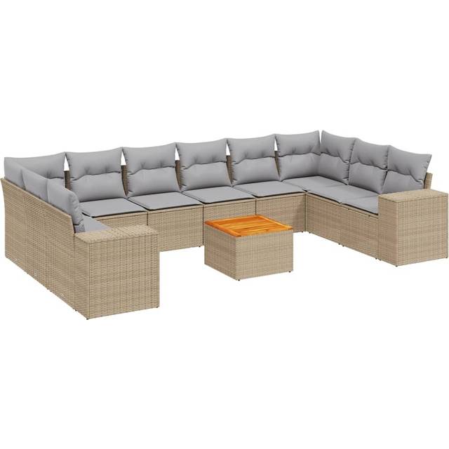 Loungegrupp för trädgården m. dynor 11 delar beige konstrotting