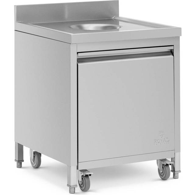 Mobile Rubbish Bin - 50 l - insertion opening - pull-out front drawer - backsplash - stainless steel - Royal Catering RCTC-700BSW