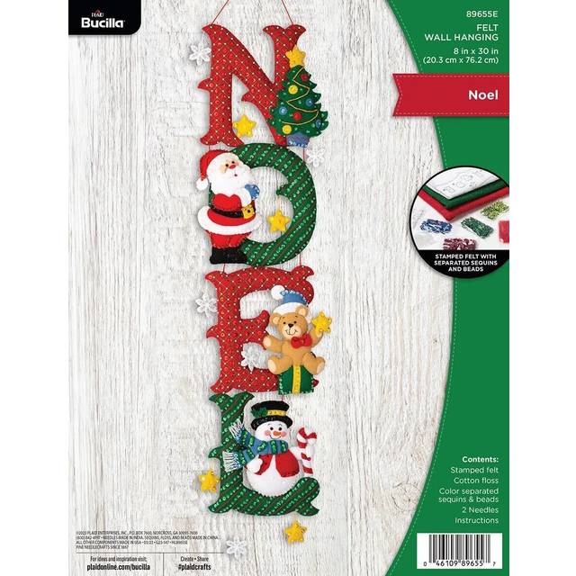 Bucilla Felt Applique Wall Hanging Kit  Noel  Perfect for Holiday DIY Arts and Crafts  89655E