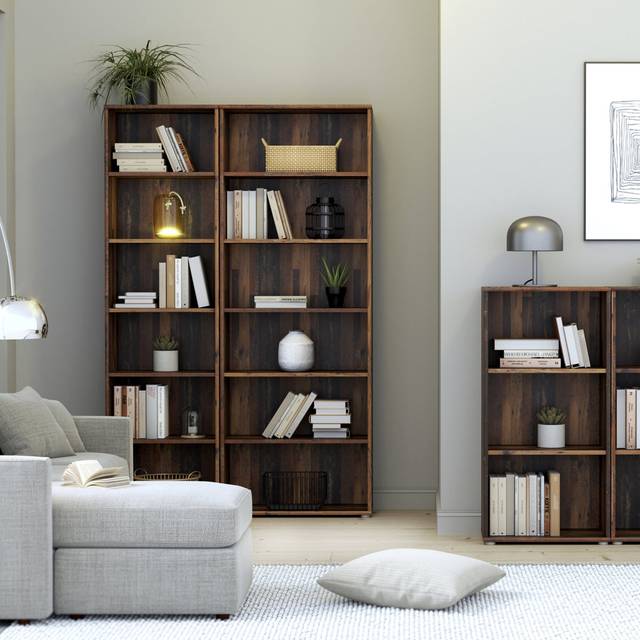 Latitude Run Belniak Tall Narrow Bookcase in Vintage Oak Brown (5 Shelves) 197"H x 54.60"W x 34"D