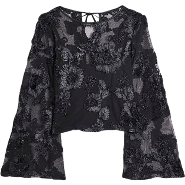 River Island Womens Black Long Sleeve Sheer Floral Crop Top - 12