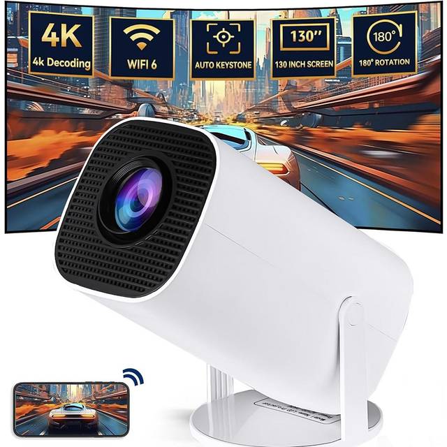 Mini Projector 4K Native 720 Supported Portable Movie Projector Adjustable Angle Smart Video Beamer with BT 5.0 WiFi6 EU Plug