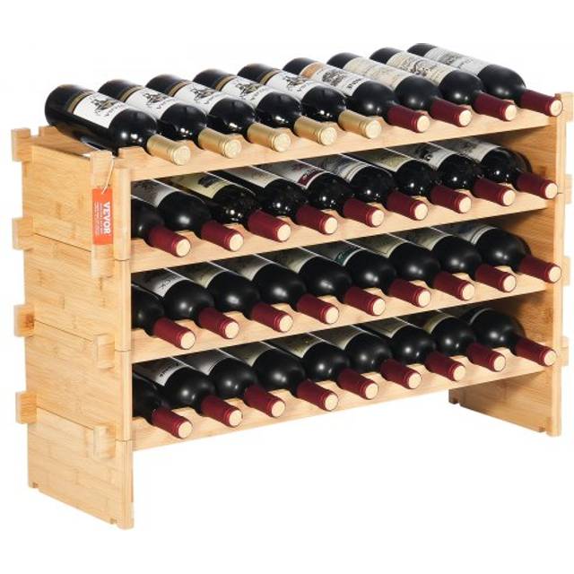 Vevor - 36 Bottle Stackable Modular Wine Rack, 4-Tier Solid Bamboo Wood Storage Racks, Floor Freestanding Wines Holder Display Shelf, Wobble-Free
