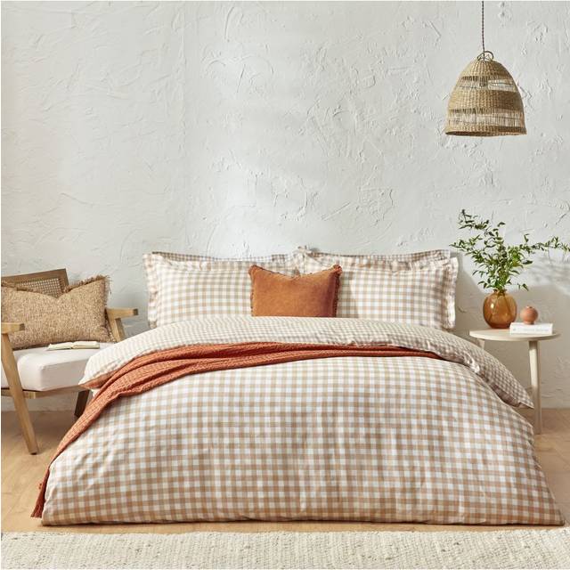 Barton Gingham Check Duvet Cover Set - White (King Duvet Cover + 2 Standard Pillowcases)