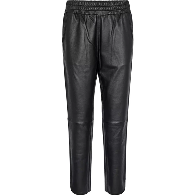 MOS Mosh, Byxor, Dam, XS, Läder, Svarta läder sweatpants med elastisk midja - black (XS)