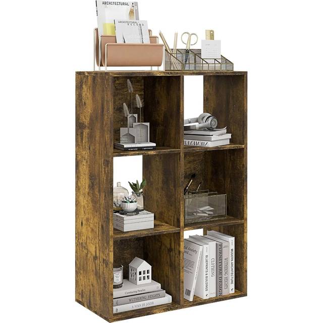 HOMCOM Storage Cabinet Bookcase 6 Cube for Home Office - Rustic Brown | TJ Hughes