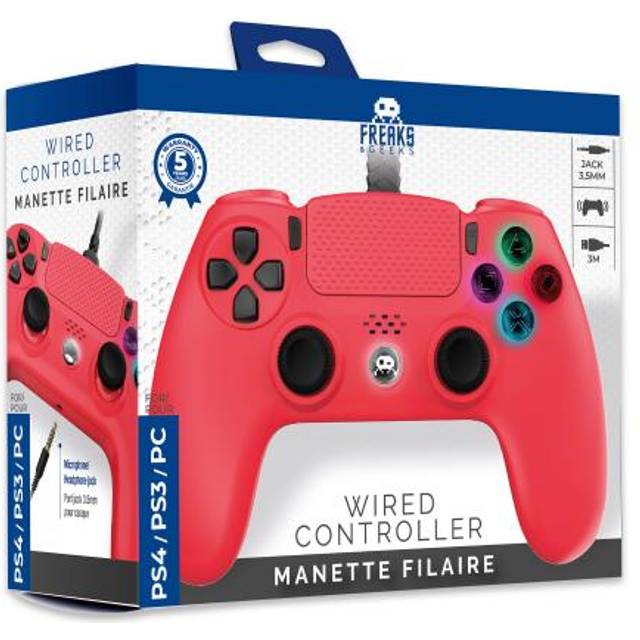 Trade Invaders Trådbunden handkontroll för PS4 med 3M-kabel - Röd