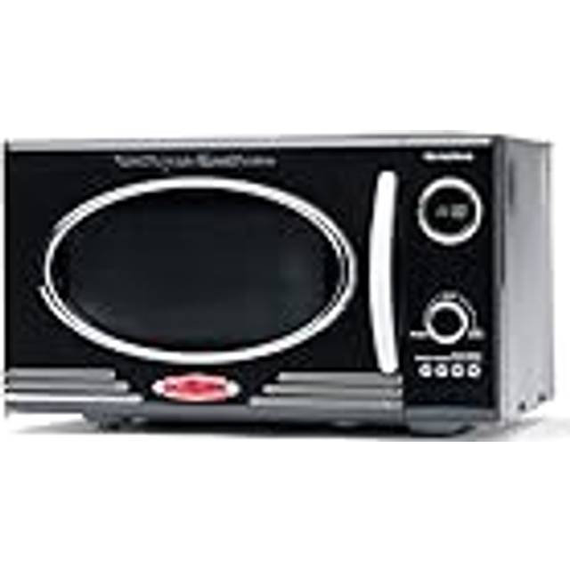Nostalgia RMO4BK Retro Bänkdiskmaskin mikrovågsugn 0,9 kubikfot 800 W, 5 effektnivåer och 12 matlagningsinställningar, LED-display, jet svart