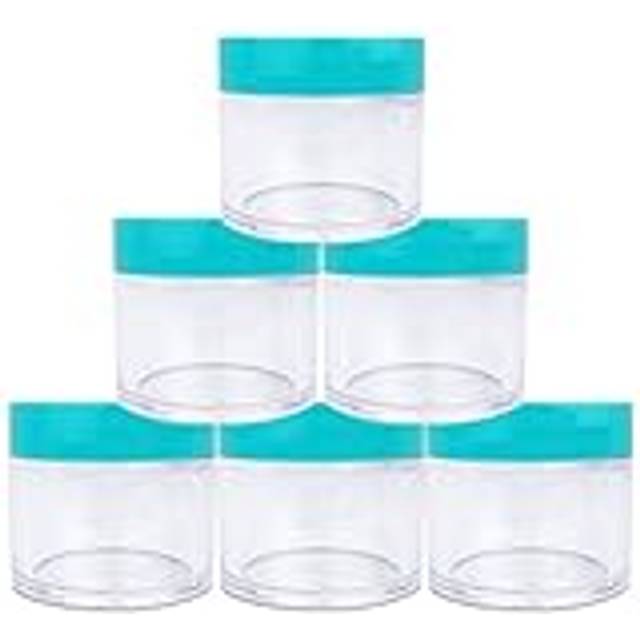Beauticom 6 Pieces 1 oz. USA Acrylic Round Clear Jars with Flat Top Li