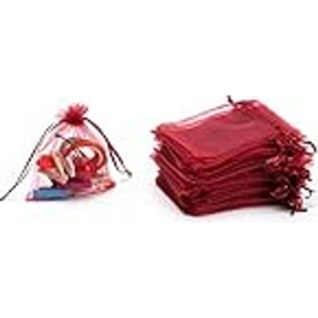 Tendwarm 50PcS 5X7 Inches Drawstring Organza gift Bag Jewelry Favor Pouches mesh bags drawstring candy Bags (burgundy)