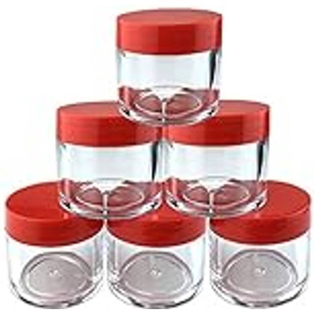 Beauticom 6 Piece 1 oz. USA Acrylic Round Clear Jars with Flat Top Lid