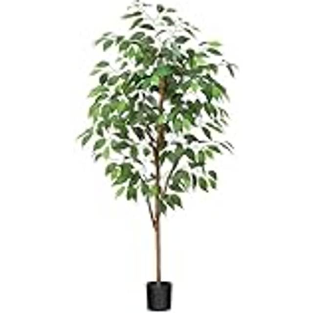 Fopamtri Konstgjord fikusväxt 120 cm stora falska växter inomhus med naturlig trästam, falskt krukatyrträd för hem, sovrum, kontor, balkong, trädgårdsdekorationer (1-pack)