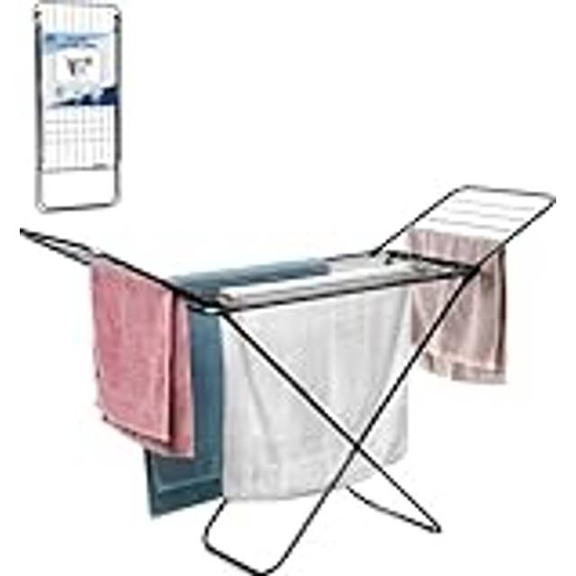 CUQOO Foldable Airer - Compact Clothes Drying Rack, Winged Heavy Duty Indoor Airer, Outdoor Clothing Drying Rack w/ 22 Bars, Large Stainless Steel La