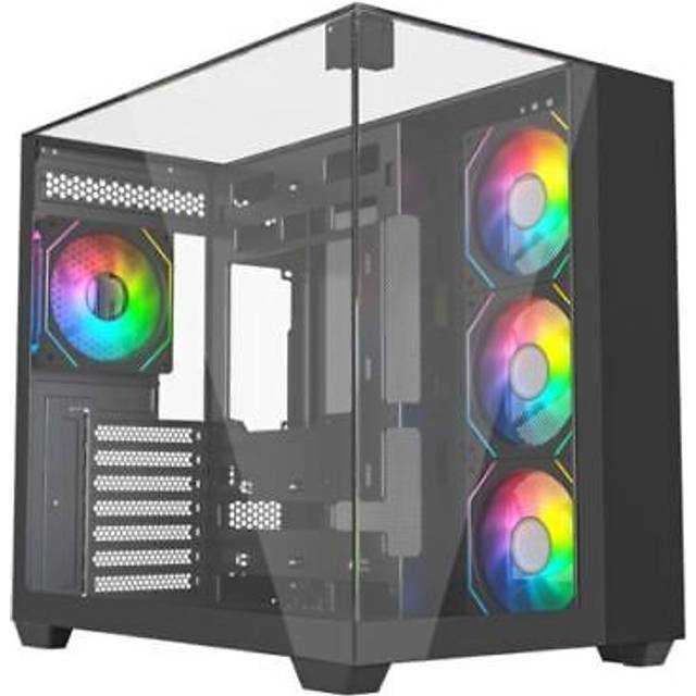 VIDA Visio Black ARGB Gaming Cube Case w/ Glass Side. Front & Top.