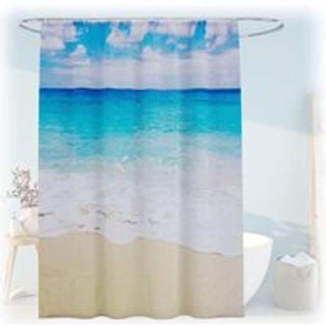 Shower Curtain, Sandy Beach, 180 x 200 cm, Mould Resistant, Washable, 12 Rings, for Bathtub, Multicoloured - Relaxdays