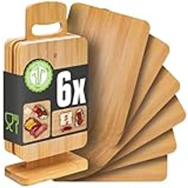 Dunedesign - Set of 6: Breakfast Board with Stand - 22x15 Small Wooden Serving Boards