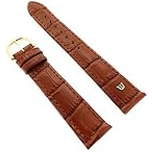 Maurice Lacroix krokodil prägling original klockarmband 18 mm läder ljusbrun lås förgyllt, BRUN, Rem